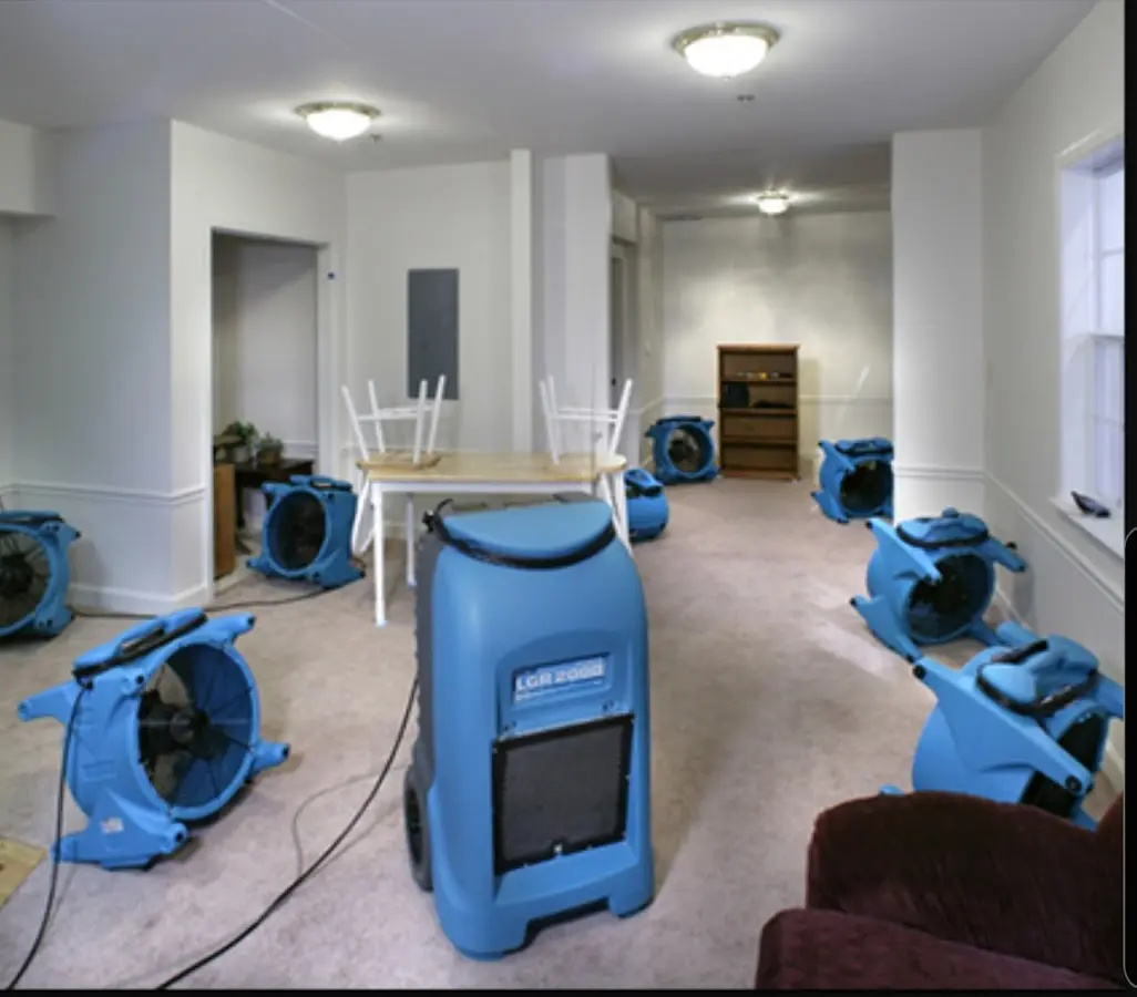 Air movers and dehumidifier setup for Water Damage Restoration in Sandwich